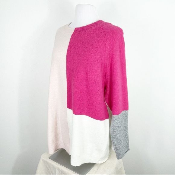 Faith & Zoe Wool Blend Colorblock Sweater Cozy Pullover Crewneck Large - Picture 3 of 7